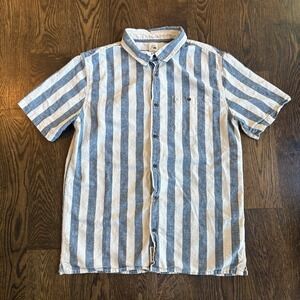 Quiksilver Mens L Hemp Cotton Striped Short Sleeve Button Surf Short Sleeve Tee